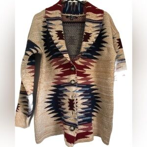 Ann French Aztec Southwestern Print Cardigan pockets, front buttons Sz: Medium